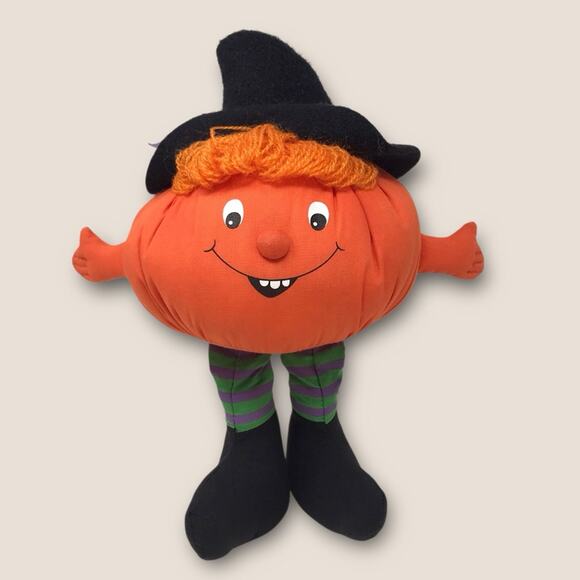 1982 Vintage Hallmark Orange Pumpkin Witch Halloween Bean Bag Plush - Picture 9 of 9